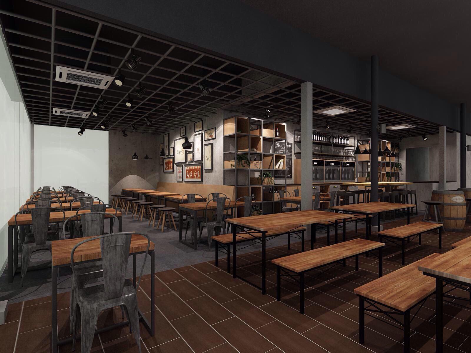 Industrial-Style Cafe, interior view 1